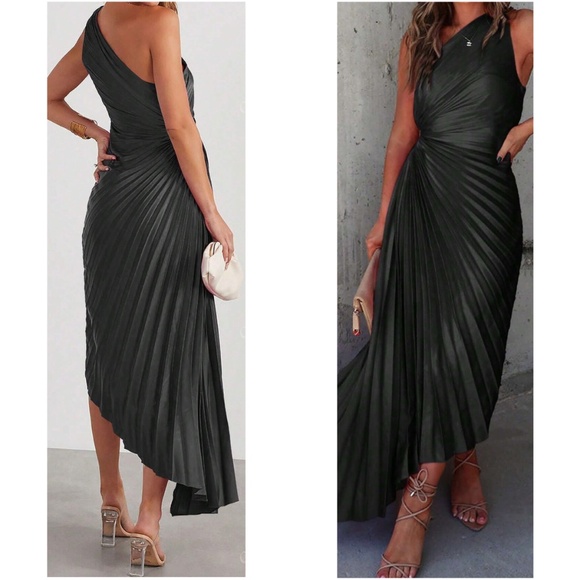 Luxe Satin One Shoulder Pleated Party Evening Wedding Dress - Picture 2 of 9